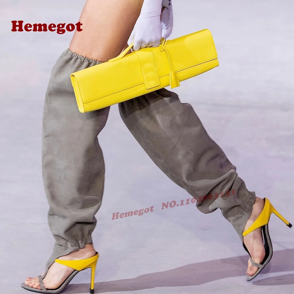 T-Strap Stiletto Pants Sandals Mixed-Color Slingback Thin Heels Women's Sandals Runway Knee High Shoes Catwalk Splicing Luxury