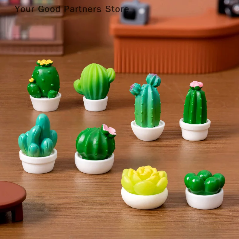 Mini Cactus Figurines Ornaments Cactus Bonsai Decor Micro Landscape Decor Plant Bonsai Potted Succulent Statue Desktop Ornaments