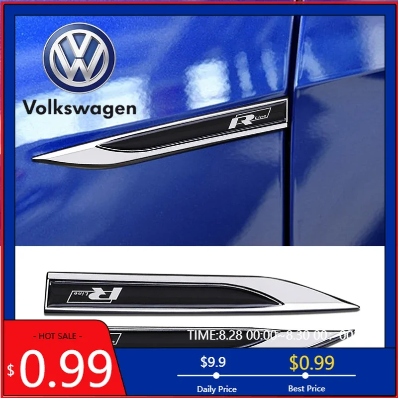 

VW 2026 Hot New 2pcs 3D Metal Rline R line Logo Car Fender Side Wing Emblem Badge Sticker For VW Golf 7 MK7 Golf 6 MK6 Tiguan Po
