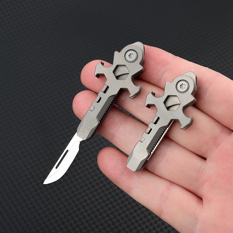 Titanium alloy mini unboxing knife outdoor multifunctional tool portable keychain pendant bottle opener wrench pry bar