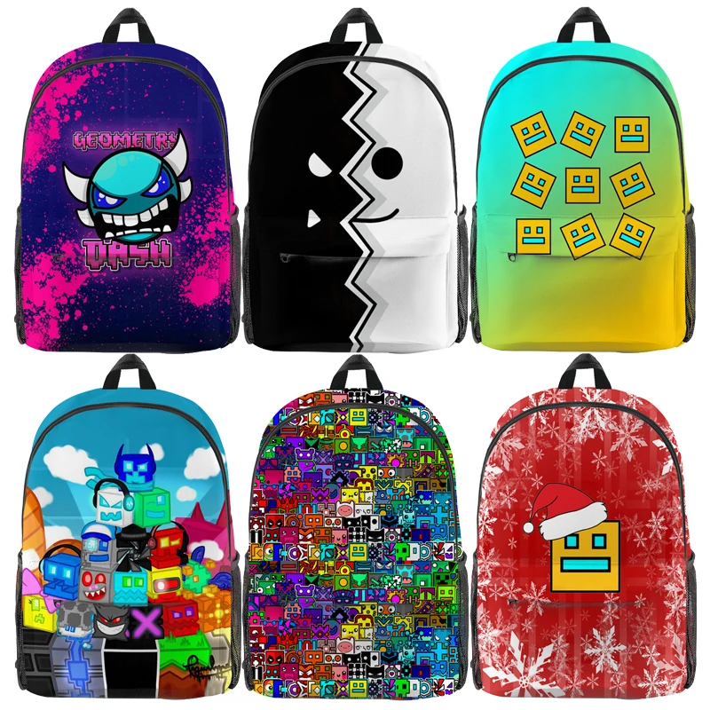 

Children Angry Geometry Dash 3D Print Backpacks Students Anime Game School Bags Boys Girls Cartoon Bookbags Kids Knapsacks Gifts