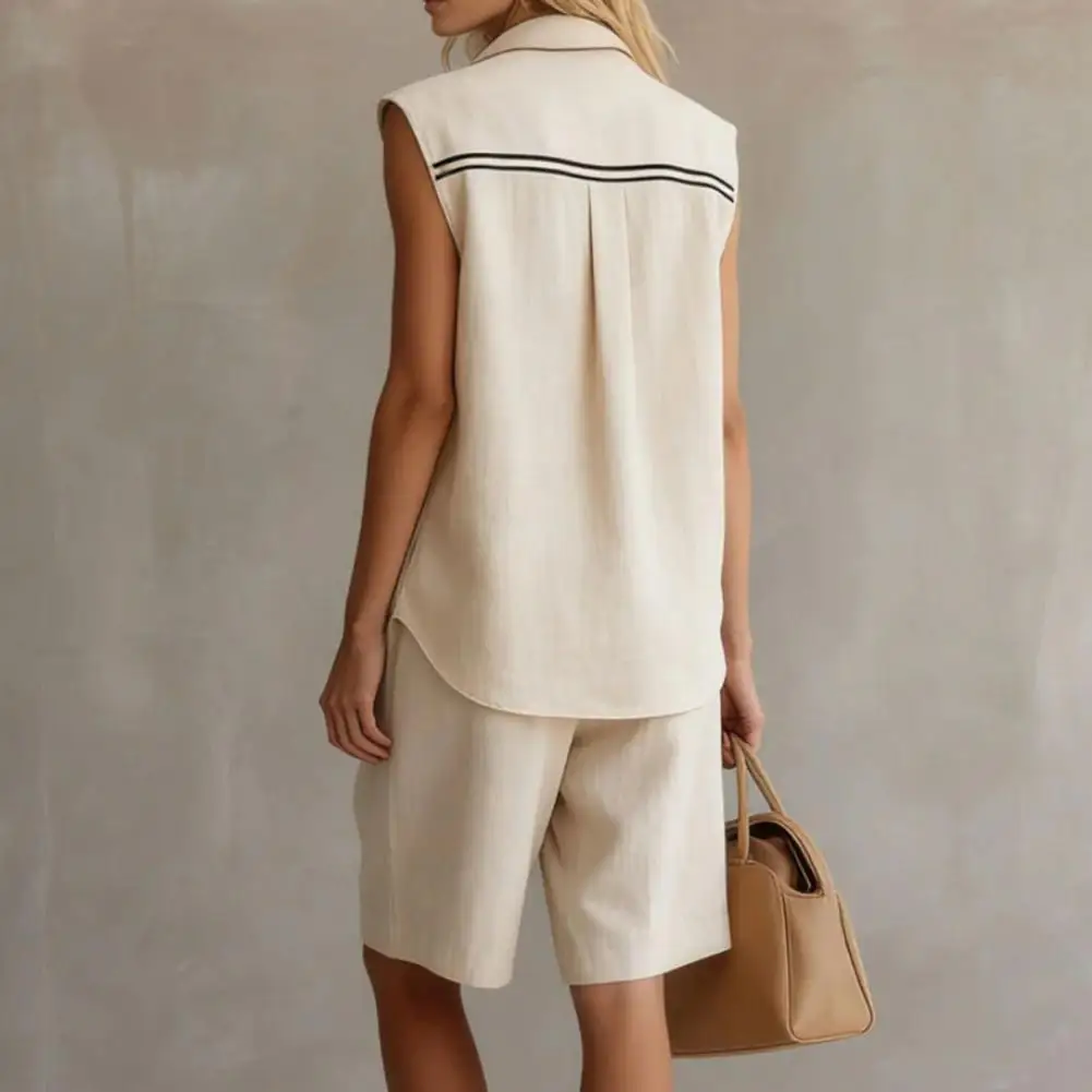 

2 Piece Linen Sets for Women Sleeveless Button Down Tank Tops with Shorts Matching Set, Summer Casual Vacation Outfits Stylish W