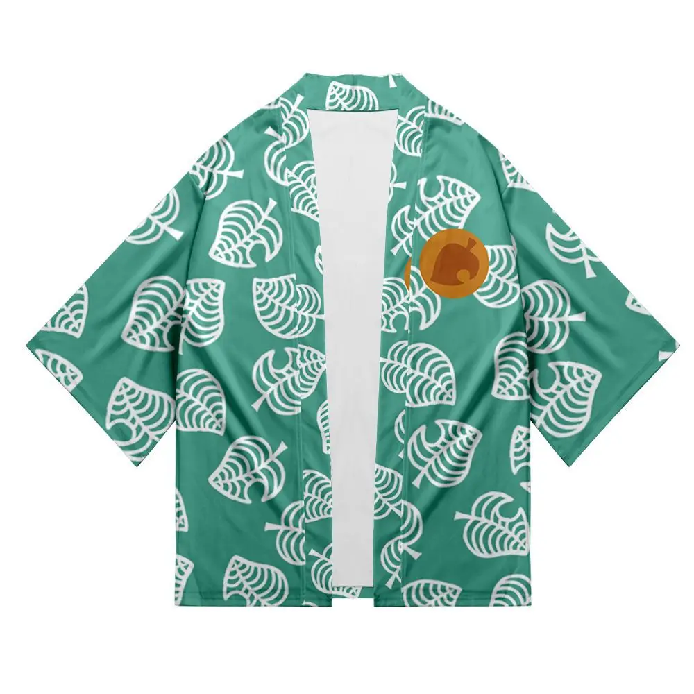 

Детское розовое кимоно с принтом листьев, сладкое кимоно хаори, костюм для косплея с животными, зеленый японский традиционный костюм для мальчиков, уличная одежда юката