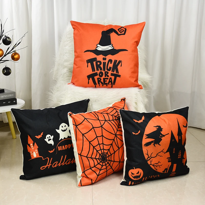 

45x45cm Halloween Decor Pillow Case Cartoon Pumpkin Bat Wizard Ghost Cushion Cover Halloween Party Supplies Home Sofa Decoration