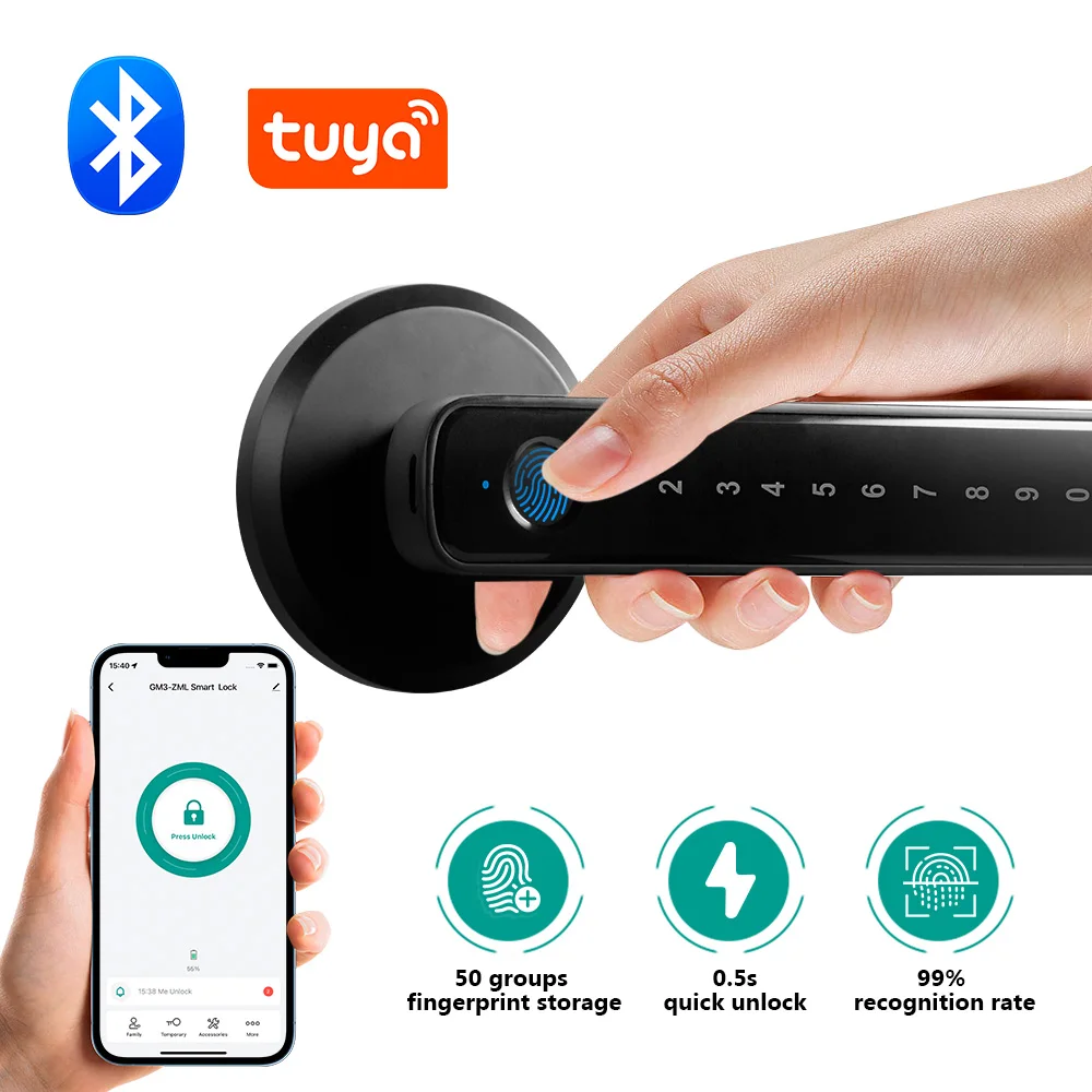 KERUI Tuya Bluetooth Fingerprint Door Lock Electronic Smart Door Lock with Fingerprint/Bluetooth/Tuya APP/Password/Key Unlock