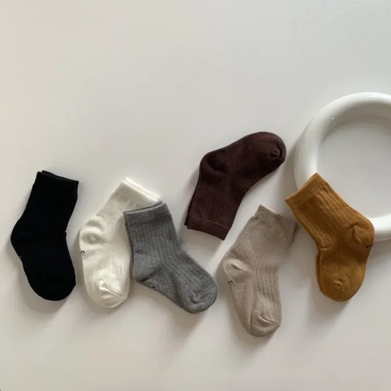 6 Pair Solid Color Series Kids Sock for Boy Girl Korean Fashion Calf Sock for Student Simplicity Soft Cotton Spring Summer Sock