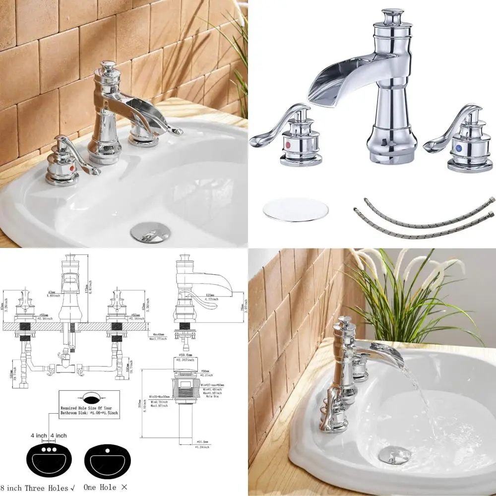 

Two-Handle 8 Inch Widespread Bathroom Faucet with 3 Holes, Pop-Up Drain Assembly, and Overflow for Sink Vanity in Commercial Set