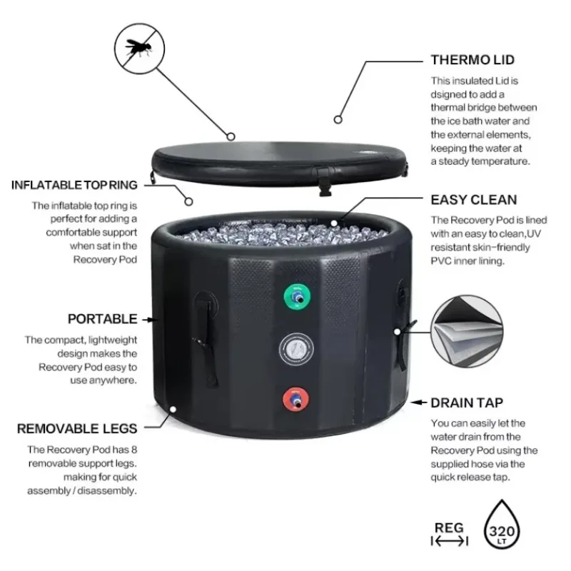 حوض استحمام ثلجي قابل للنفخ مع نسيج بغرز متدلية للبالغين علاج لاستعادة المياه الباردة معدات الصحة والجمال الأكثر مبيعًا