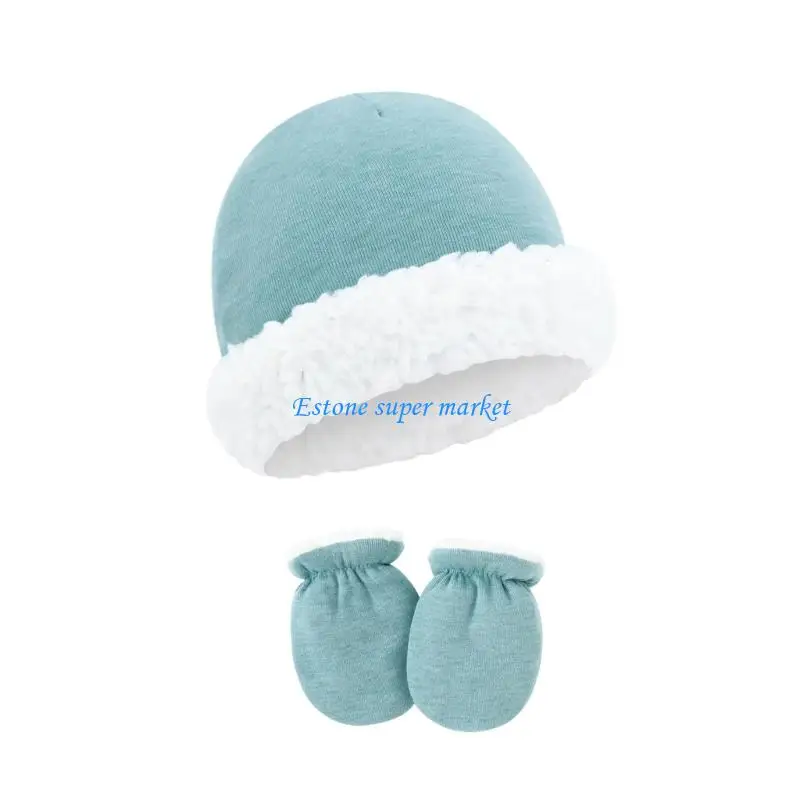 090B الوليد الرضع قبعة صغيرة وقفازات مطابقة مجموعة تنفس القطن البوليستر قبعة قفازات للدفء دون ارتفاع درجة الحرارة