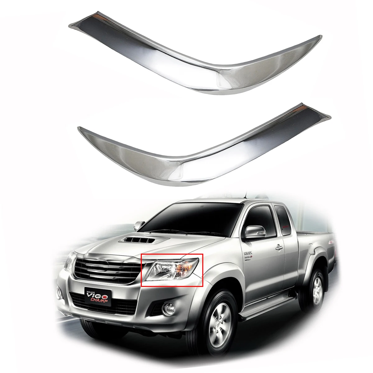 

2PCS New ABS Chrome Car Accessories Plated Head Lamp Cover Trim Paste Style For Toyota Hilux Vigo 2012 2013 2013 2014 2015