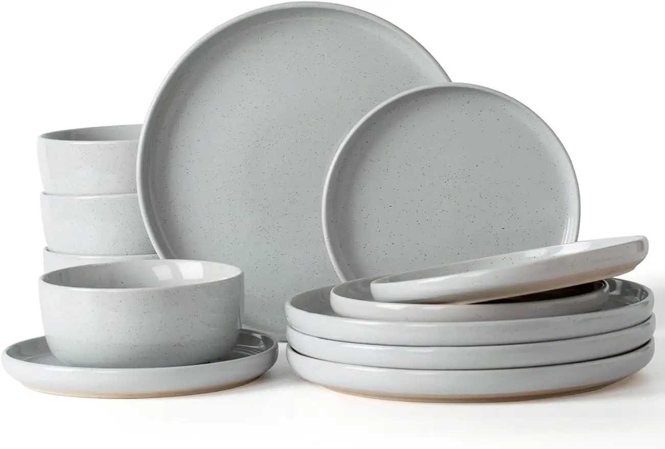 

Milkyway Plates and Bowls Set 12 Pieces Dinnerware Sets Dishes Set for 4 Light Gray