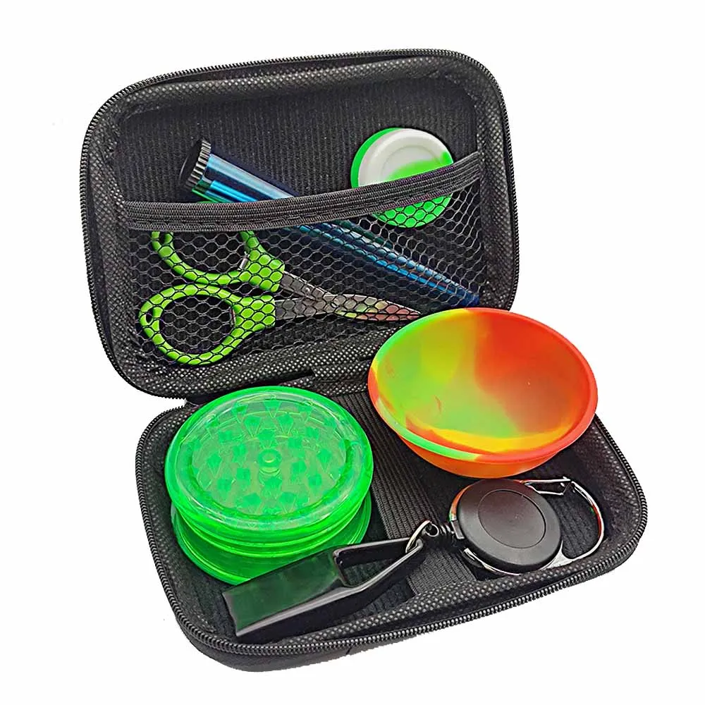

1Set Smoking Kit With Plastic Grinder Lighter Holder 67mm Silicone Bowl 5ml Silicone Jar Scissors Man Gift Smoking Accessories