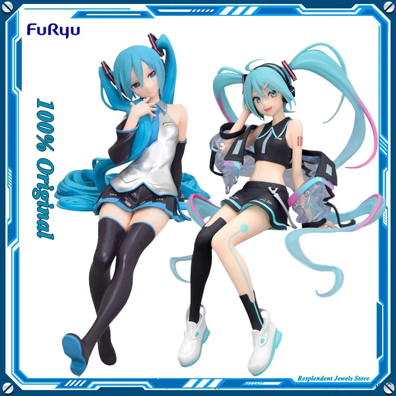 Original furyu hatsune miku vocaloid tecnologia colorida figura de ação kawai macarrão rolha figura brinquedo pvc modelo coleção presente