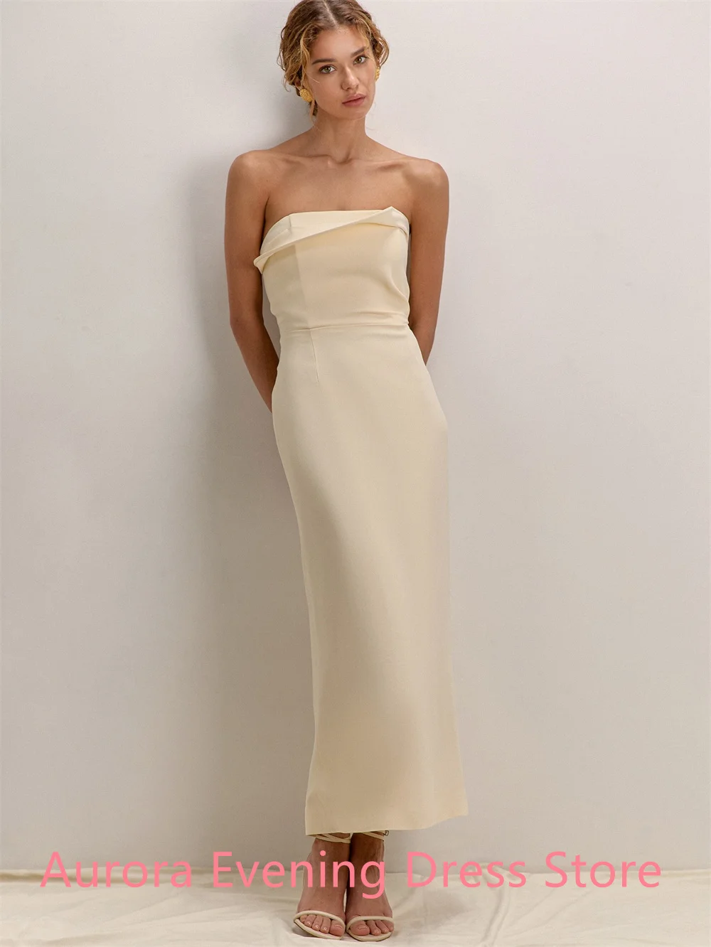 فستان رائع من الساتان الأبيض لحفلات العودة للوطن عالي الجودة بدون حمالات مكشكش حورية البحر وسحاب خلفي مخصص فيستدو دي نوش