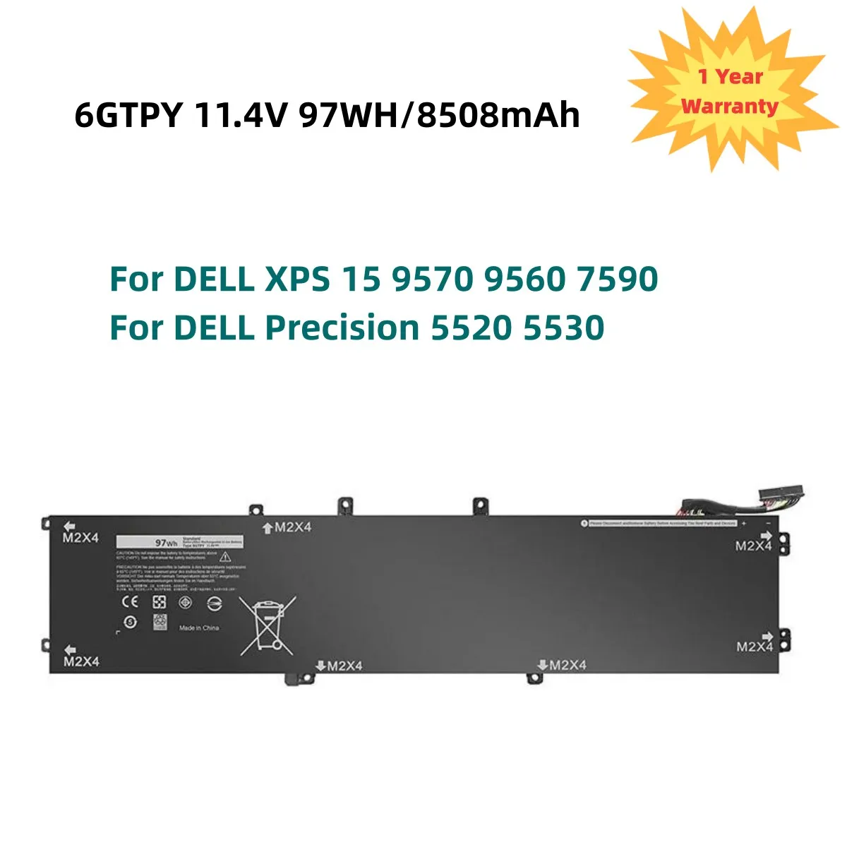 NEW 97WH 6GTPY Laptop Battery For DELL XPS 15 9570 9560 7590 For DELL Precision 5520 5530 Series Notebook  H5H20 56WH