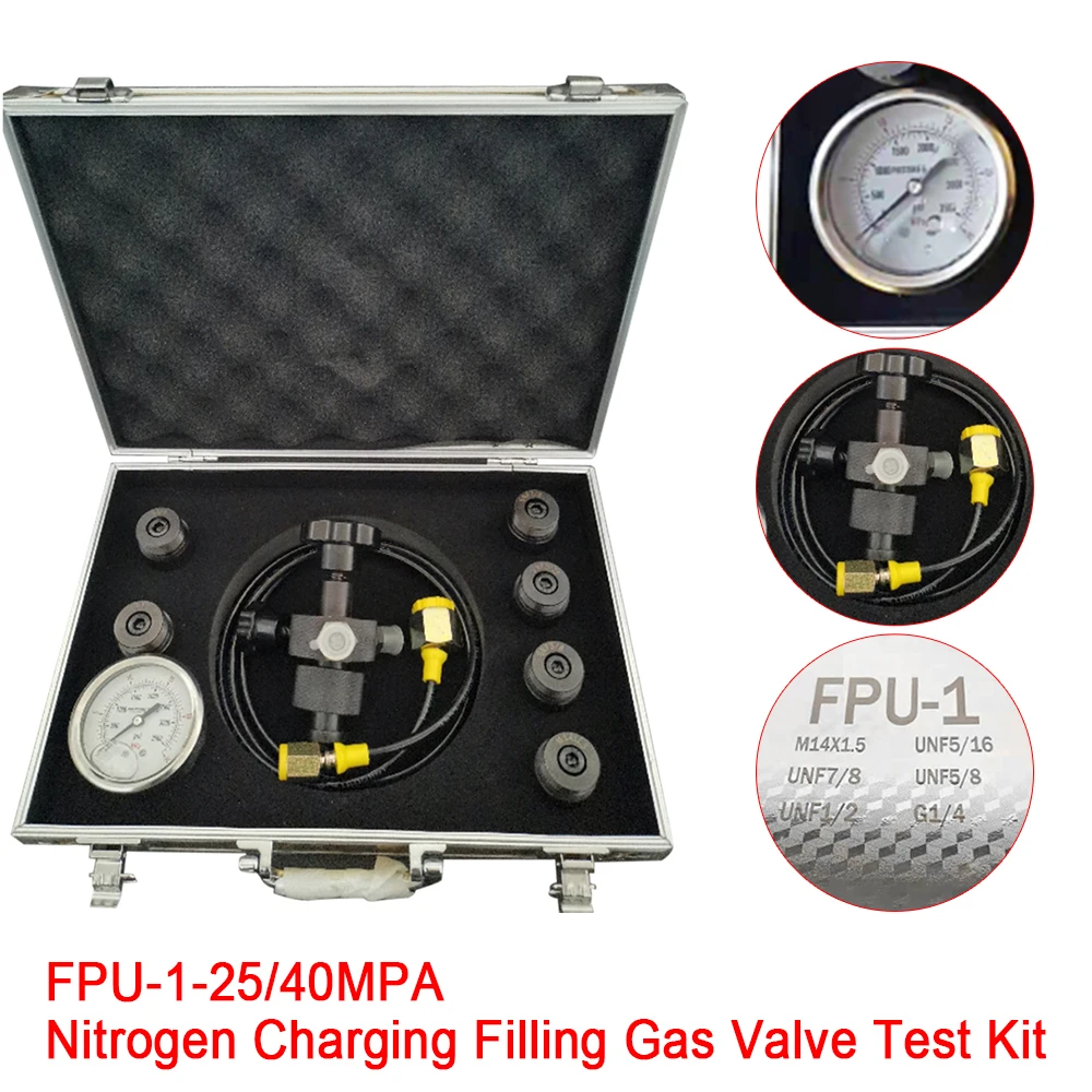 Hydraulic Accumulator Nitrogen Charging Filling Gas Valve Multi Pressure Test Kit FPU-1-25/40MPA