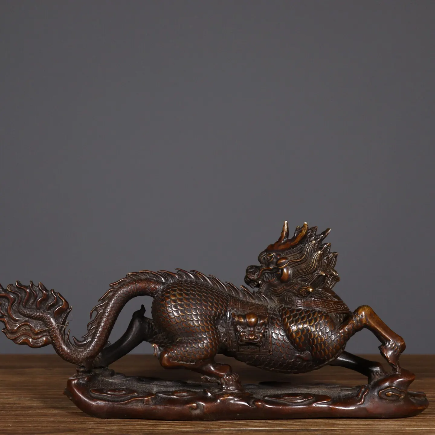 Feng Shui Kylin Qi Lin Pair Vintage Copper Statue Red Patina Lucky Wealth Home TV Cabinet Porch Decor Figurine