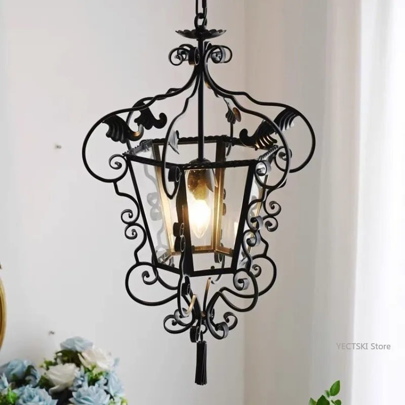 

French style countryside chandelier American retro style homestay bedroom living room entrance balcony wrought iron chandelier