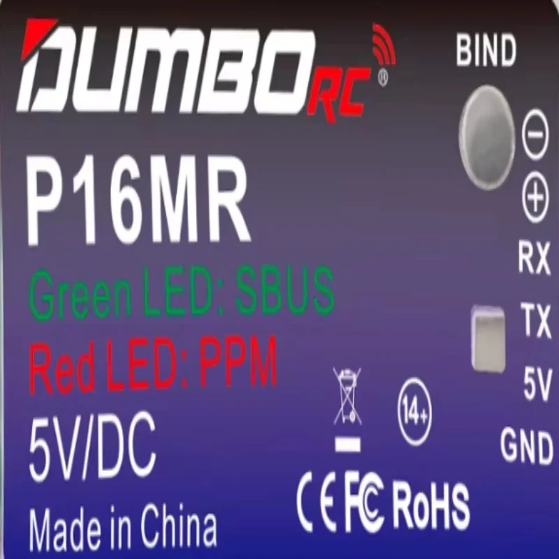 DUMBORC P16MR Mini Receiver 16CH 2.4GHz SBUS/PPM for All DUMBORC Transmitters