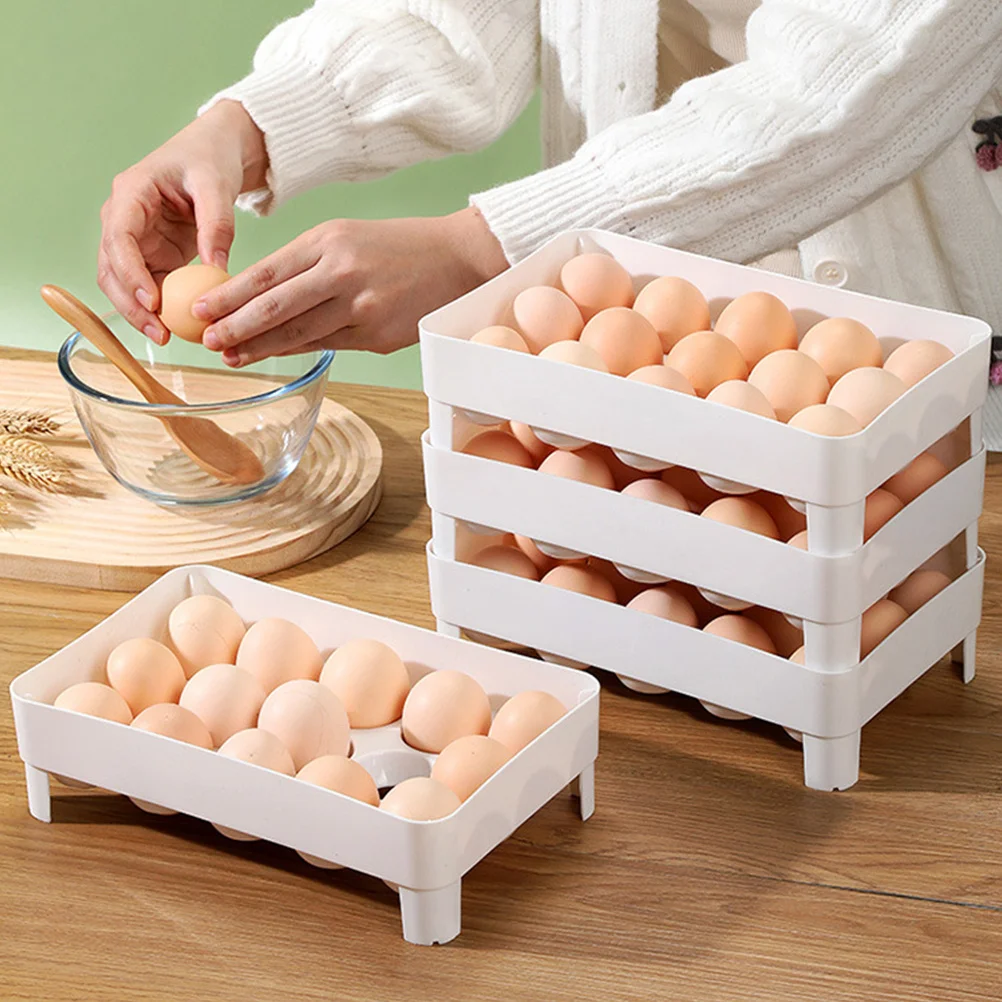 

Stackable Chicken Egg Holder Plastic Tray Refrigerator Egg Organizer Storage Safe Holder for Home Kitchen Fridge