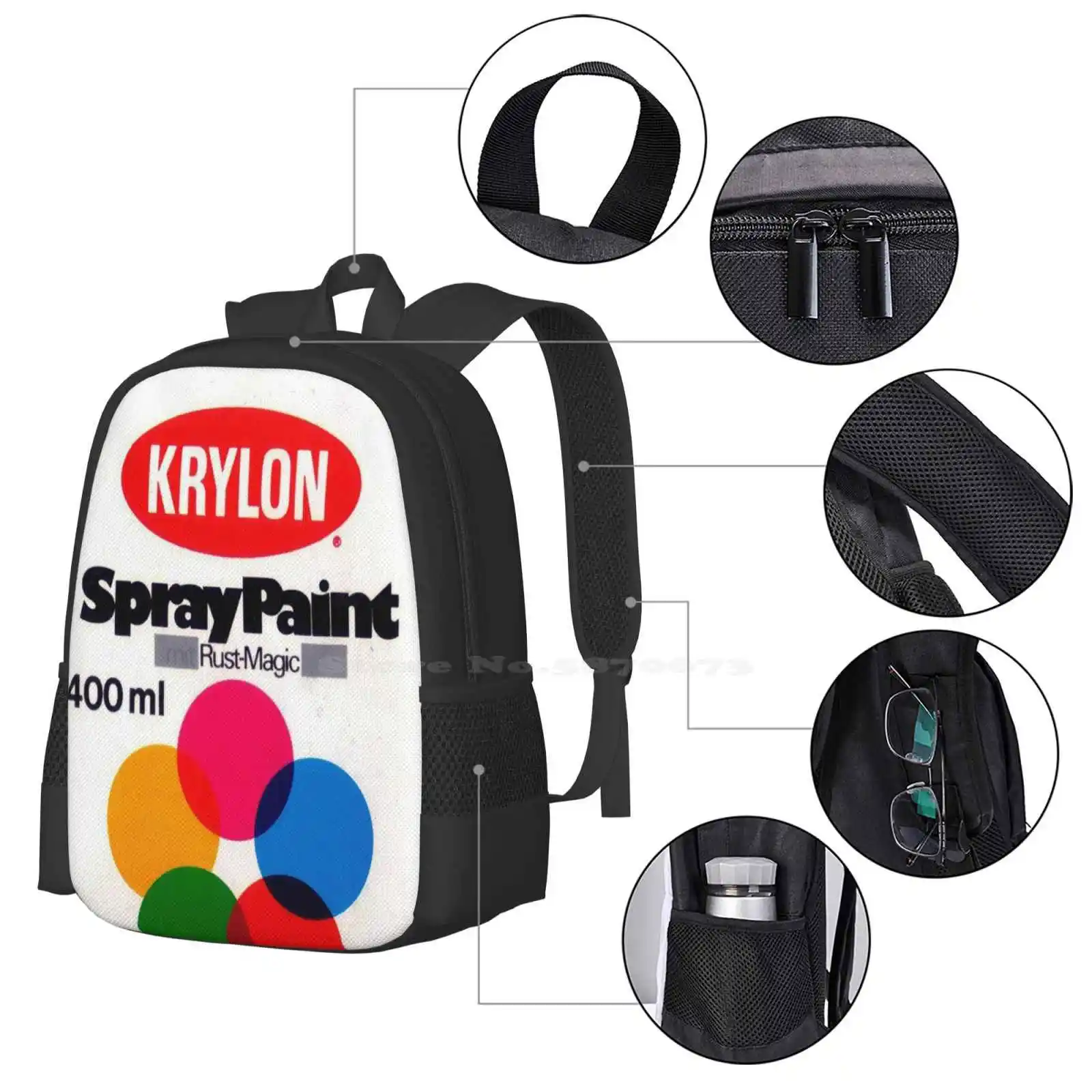 Krylon Vintage Pattern Design Bagpack School Bags Old Skool Krylon Graffiti Spray Paint Breakdancing Hip Hop Old Skool Paint