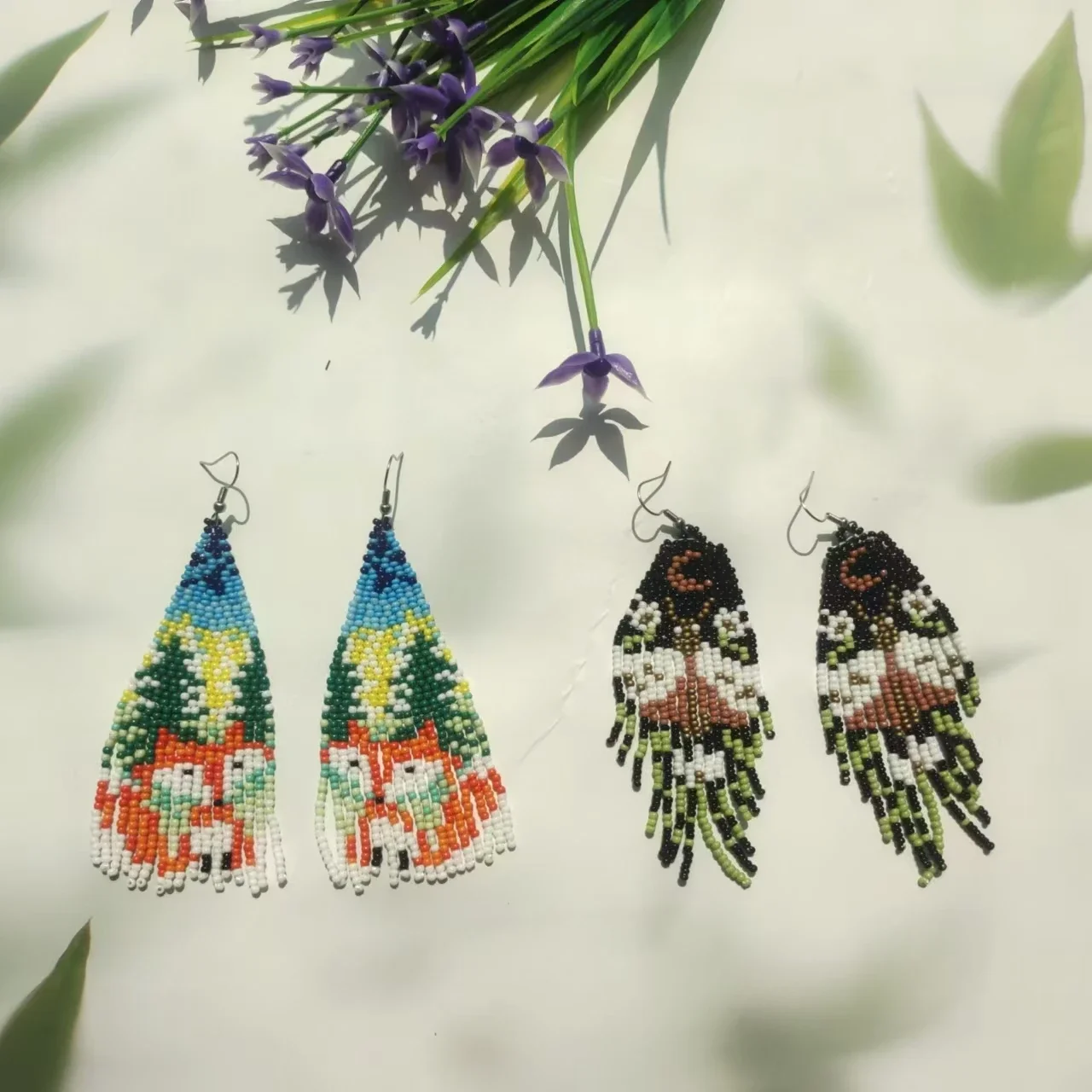 Women's Bohemia  Tassel Earrings Hand Knitting Sun Design Gradient Color Beadeds Fashion Jewelry