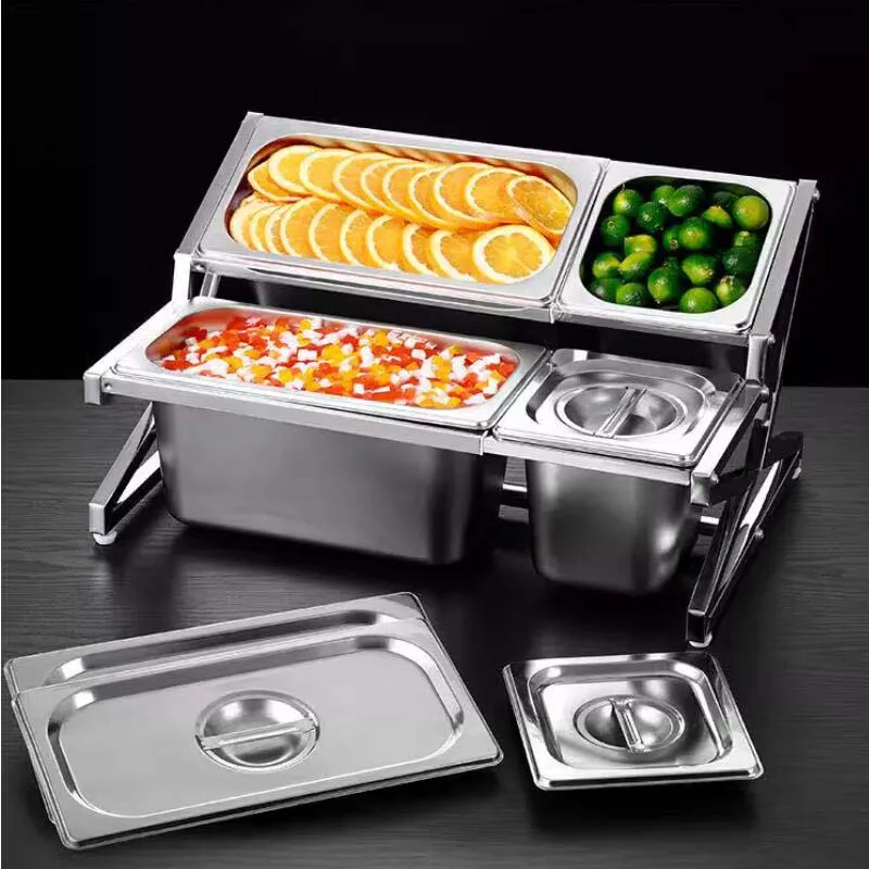 الفولاذ المقاوم للصدأ صندوق توابل 1/9 GN عموم مجموعة صينية صندوق تخزين مع رف الفولاذ المقاوم للصدأ فقاعة الحليب الشاي متجر المربى صندوق توابل