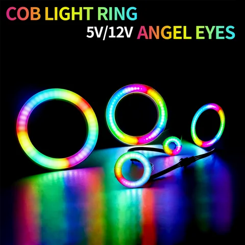 WS2812 COB LED Ring Light 5V/12V Individually Addressable Smart RGB Angel Eyes 27/48/72/96/120mm for Car Headlight Device Decor