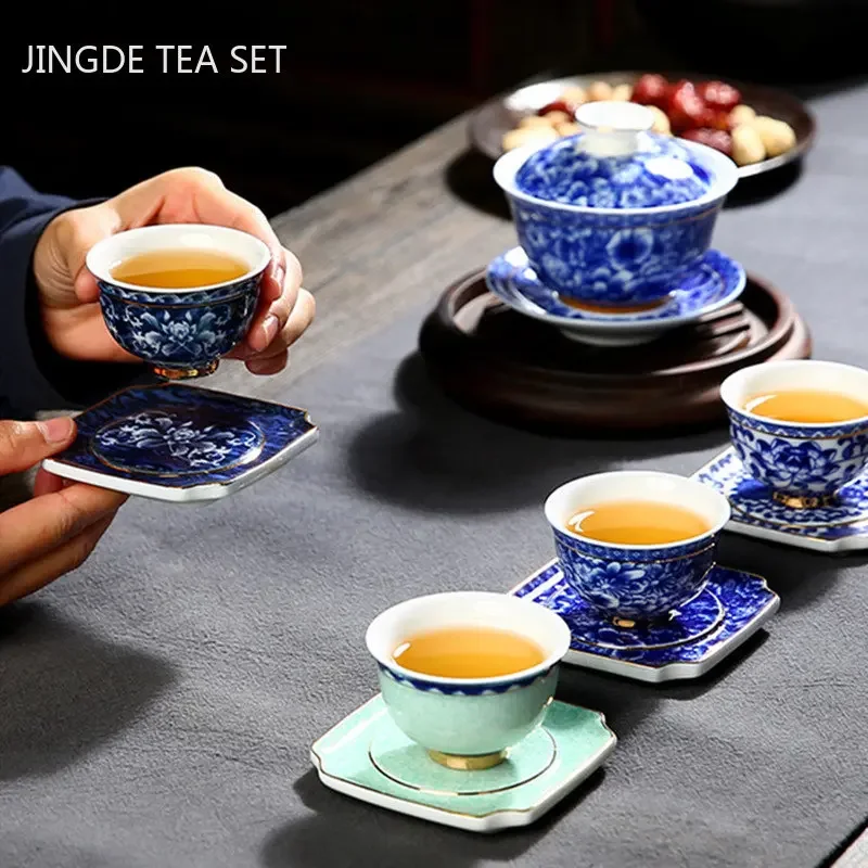 Jingdezhen Blue and White Porcelain Tea Cup Retro Ceramic Master Cup Traditional Tea Set Accessories Portable Tea Bowl