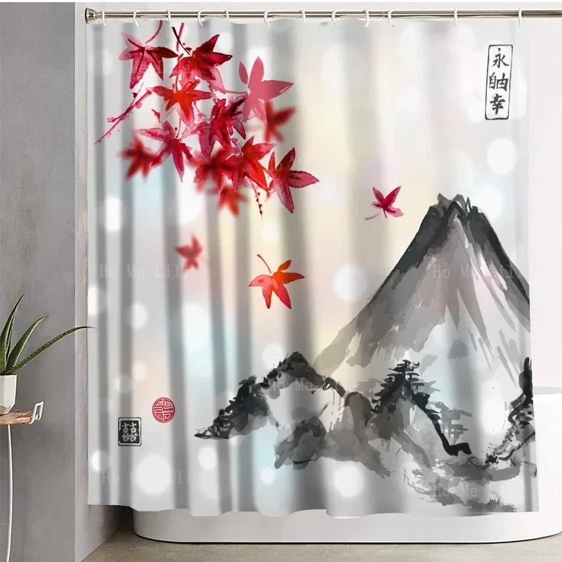 Japanese Samurai General Tiger Geisha Woman Bayonet Ukiyo-e Maple Leaf Fuji Landscape Painting Shower Curtain By Ho Me Lili