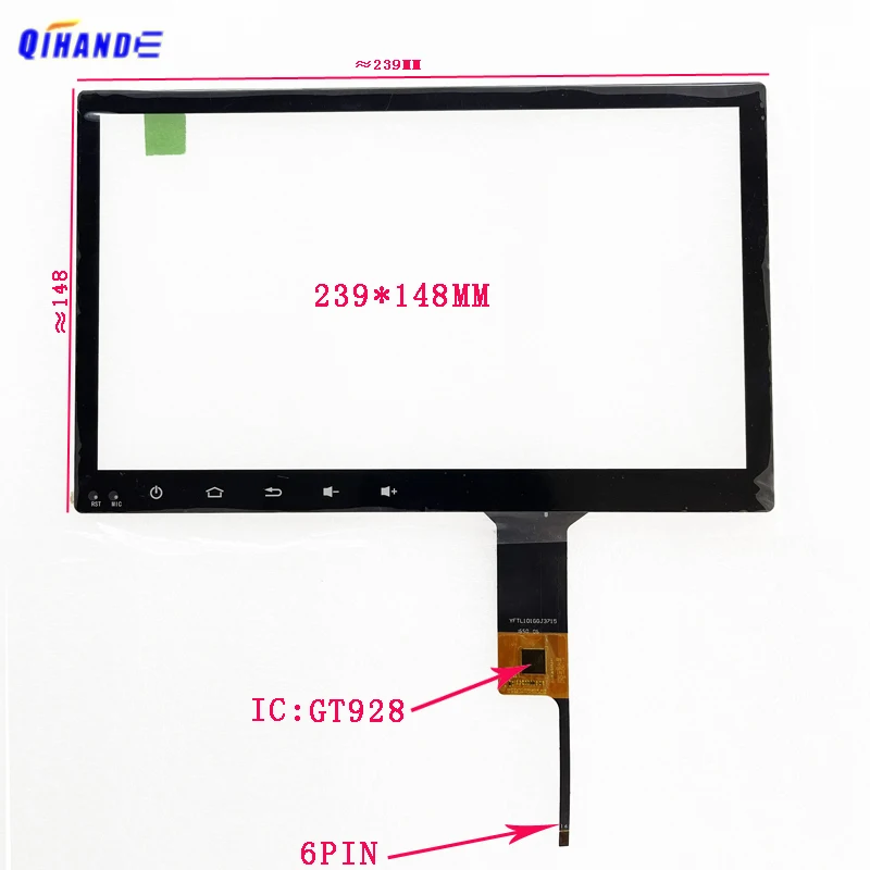 

2.0D New Car Video Play Touch Capacitive Screen YFTL101GG3715 239x149mm 238x148MM GPS CAR Touchsensor Glass IC GT928 chip 6Pin