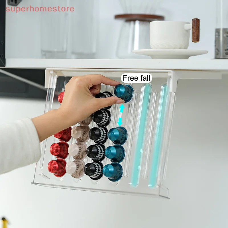 Coffee Capsule Holder Capsule Coffee Tea Bag Storage Rack Drawer Organizing Box No Punching Required Space Saving Storage Box