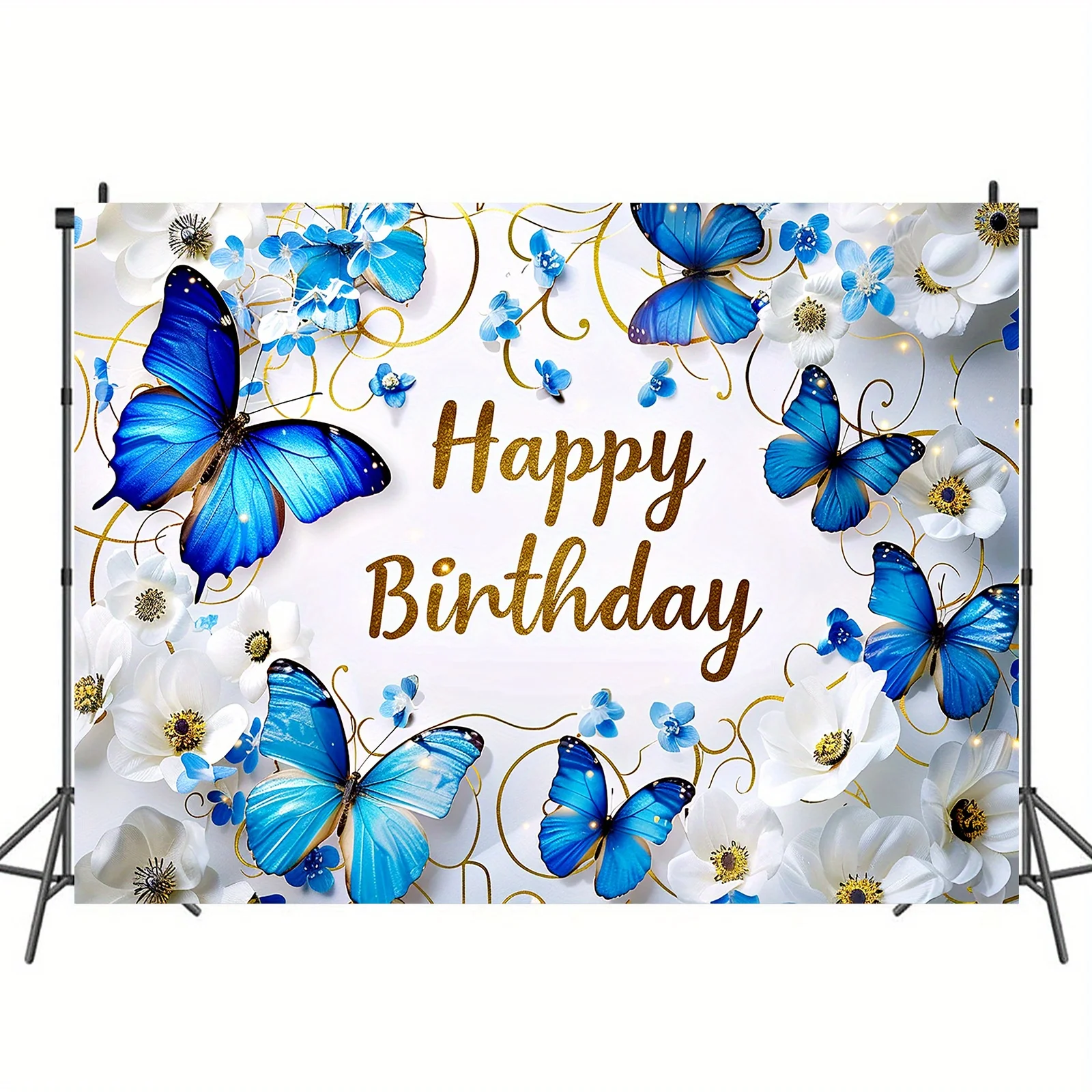 1 blauer Schmetterlingshintergrund, Happy Birthday, Blumendekoration, Sternschnuppe, Schmetterlingssegen, Dekoration für Themenpartys – Detail 6