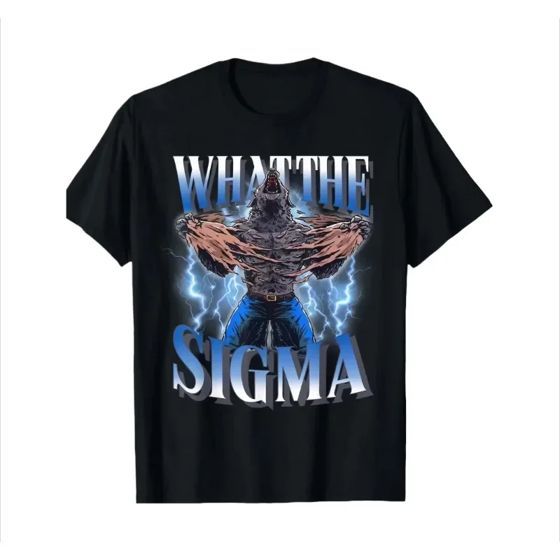 

What The Sigma Cool Funny Alpha Wolf Meme T-Shirt Vintage Leisure Men Tee Daily Soft Unisex Clothing Sport Soft Women Tops