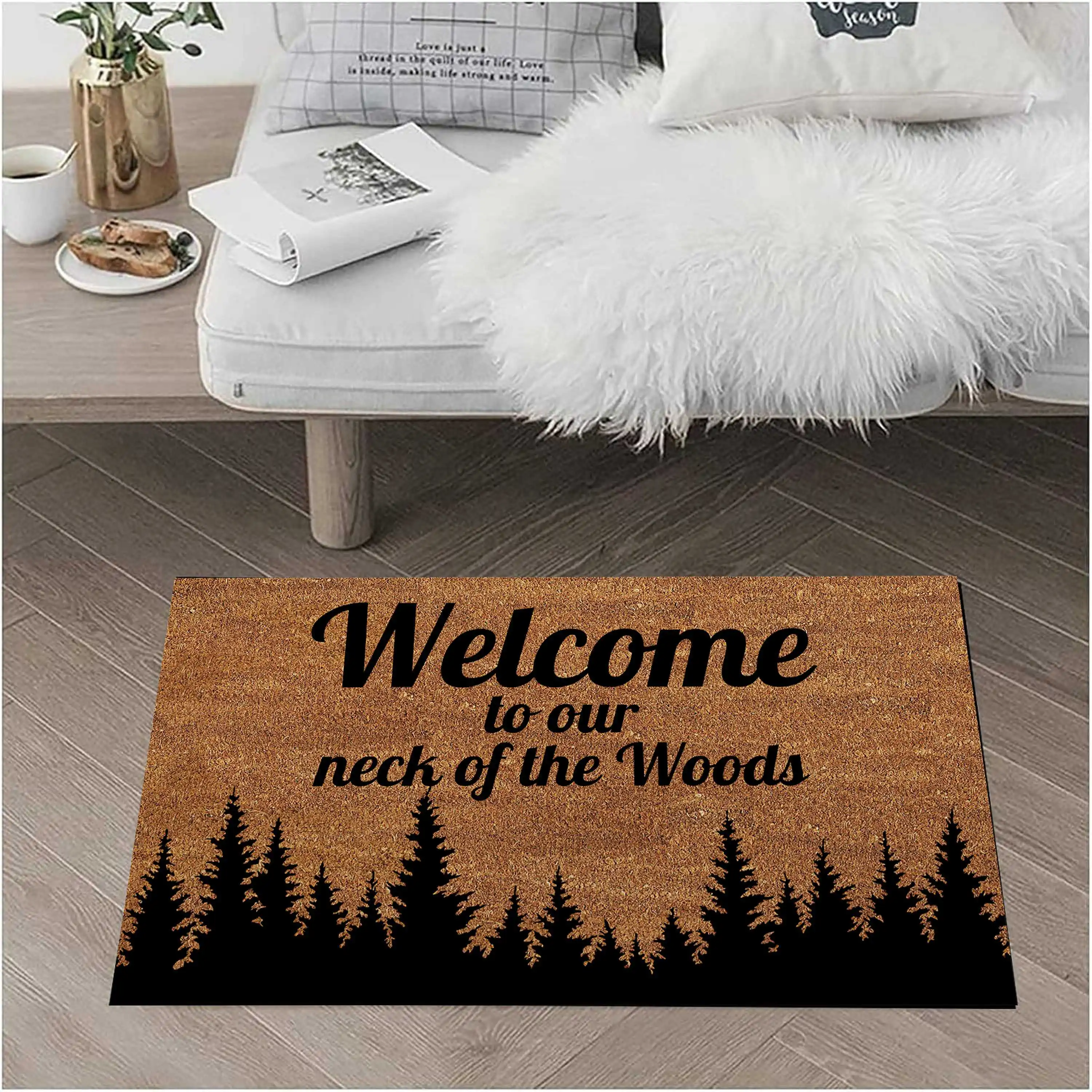 

Funny Vintage Doormat Welcome to Our Neck of The Woods Indoor Outdoor Entrance Floor Mat Home Office Front Door Mat Non-Slip