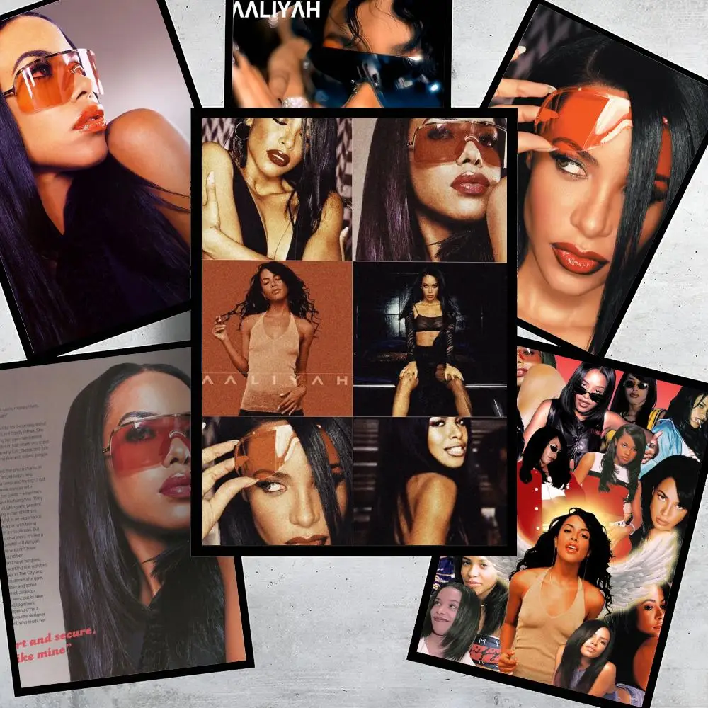 Singer A-Aaliyah Poster HD Art Stickers Self-Adhesive Painting Modern Home Decor for Bedroom Living Room Wall Decals Gift