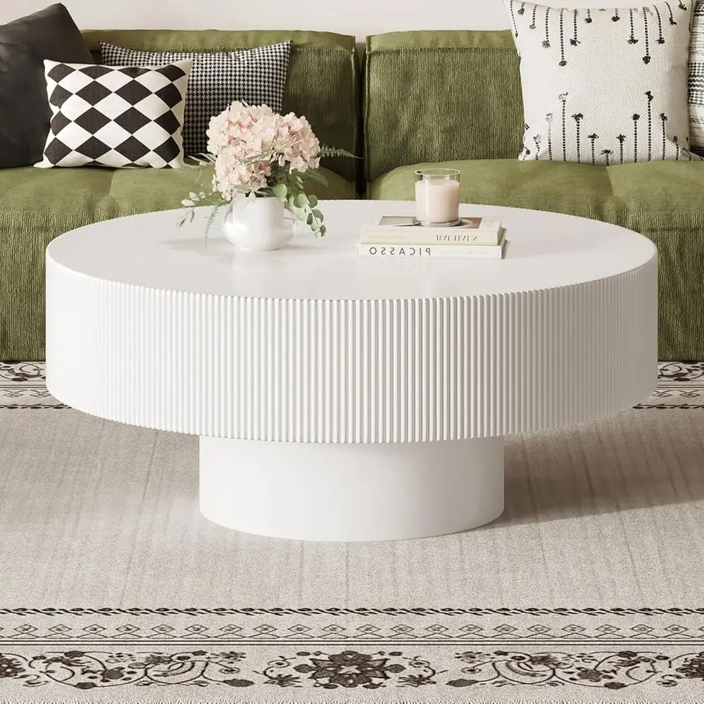 

Круглый большой кофейный стол диаметром 35,4 дюйма с прочным основанием, деревянный центральный стол с столешницей толщиной 6,8 дюйма для гостиной или комнаты отдыха, Ea