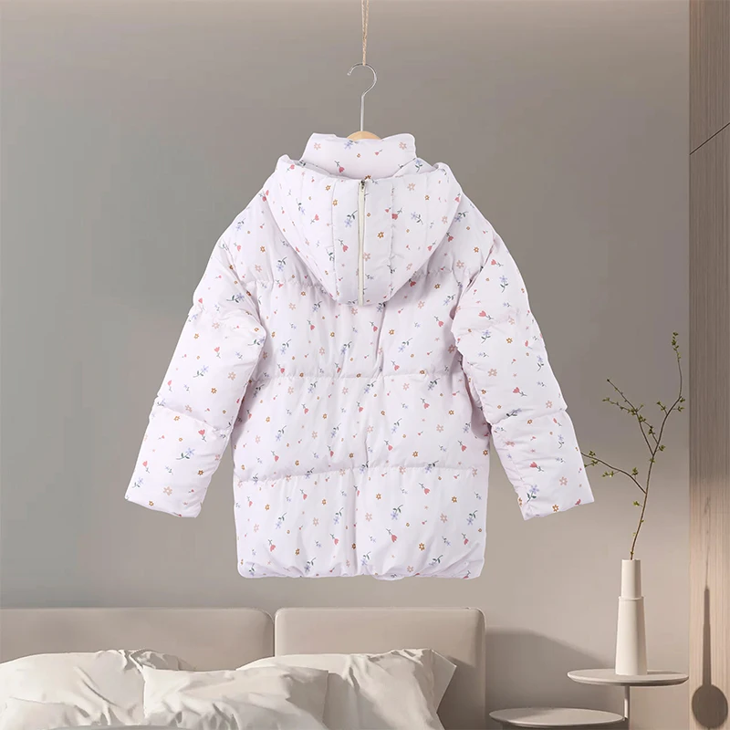 Unique Hooded Women's Winter Jacket Elegant Printed Thicken Pockets Full Sleeve Female Cotton Coat 2025 New Woman Coats Outwears