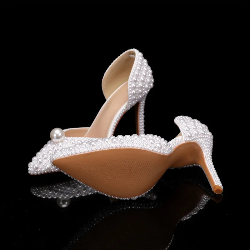 Luxury full pearls Beaded Decoration Women Pumps Elegant Pointed toe Thin High heels Female Wedding Bridal Banquet Prom Shoes