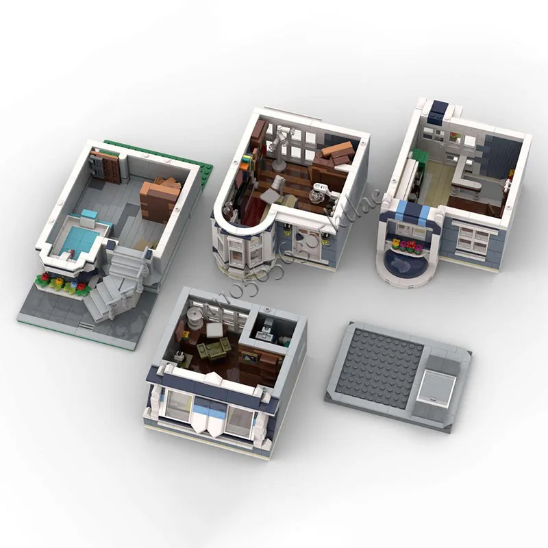 1952 PCS Street View Series Tre Storie Modulare Townhouse Building Block Modello Giocattoli di assemblaggio educativi per i regali del festival dei bambini