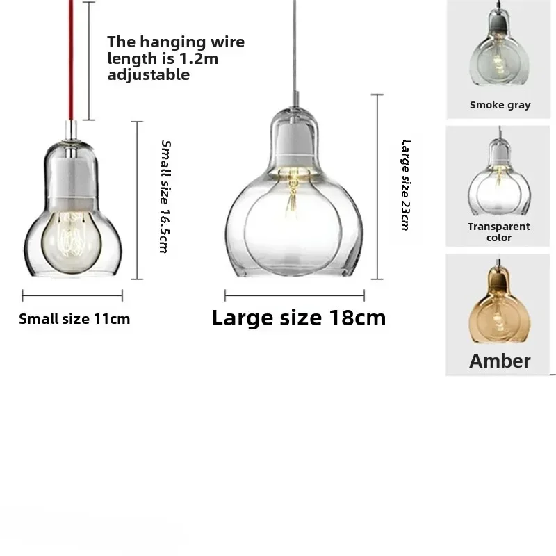 

Nordic LED Glass Pendant Lamp Modern Clear Amber Dining Room Light Gourd Shaped Hanging Fixture Home Decor