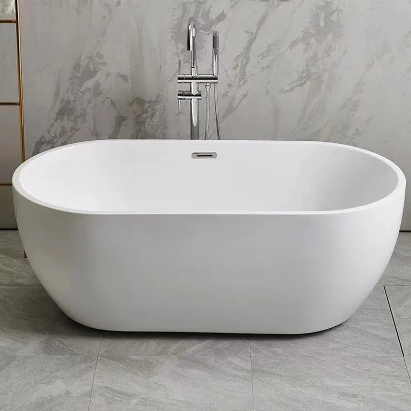 

Oval freestanding white bathtub acrylic fiberglass bathtub modern minimalist style