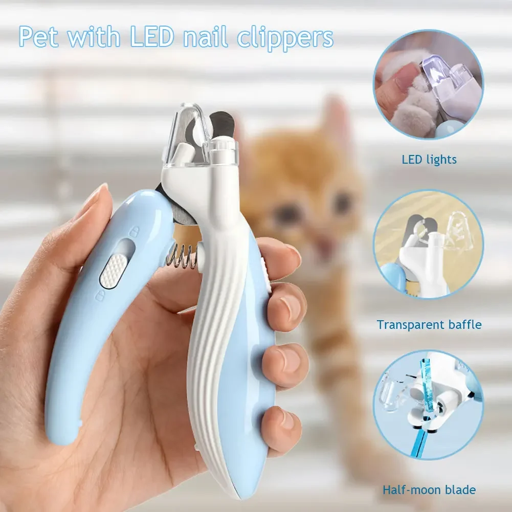 Pet Nail Clippers Dog Cat Nail Trimmer Labor-Saving Nail Clipper Convenient LED Electric Nail Grinder Dog Grooming Supplies