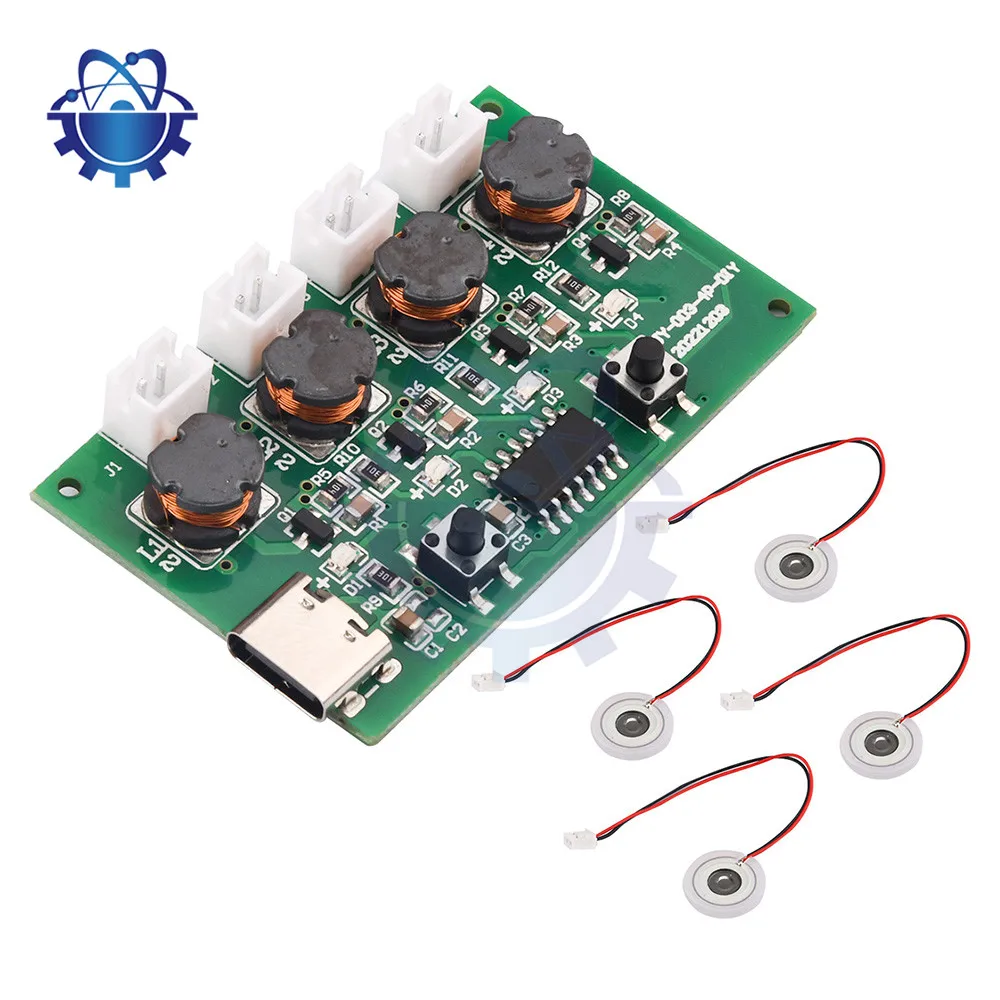 100% DC5V Type-C Humidifier Module DIY kit 4 Spray Atomizing Film Atomizing Tablets Spray and Driving Circuit Board