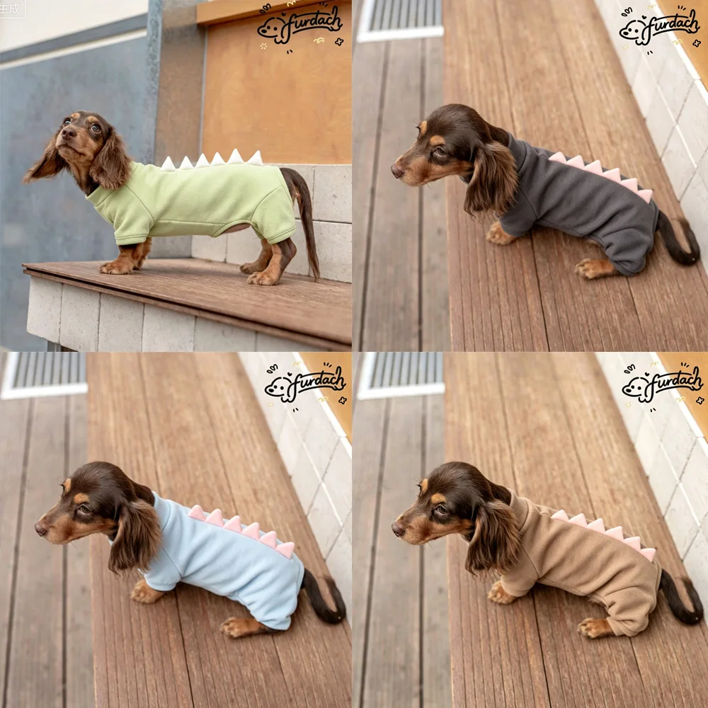 Dinosaurier-förmiger Fleece-Pullover für Weibliche Dackel Winter 4-Beiniger Warmer Mantel für Wiener Hunde Weicher Dackel-Jumpsuit