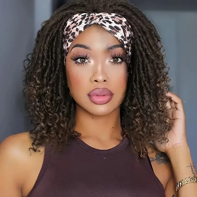 

Synthetic Curly Wig Headband Scarf Short Afro Crochet Hair for Women Heat Resistant Fiber Daily Party Costume Cosplay
