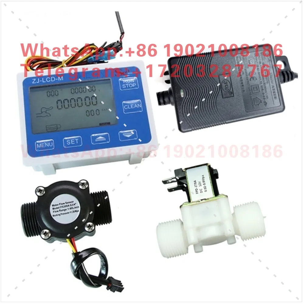 The digital flow electronic meter is equipped with a 6-point water flow sensor and a 6-point solenoid valve + power supply