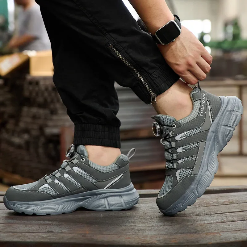 Men Black Steel Toe Safety Shoes Anti Smash Puncture Proof Lightweight Soft Sole Durable Construction Work Boots