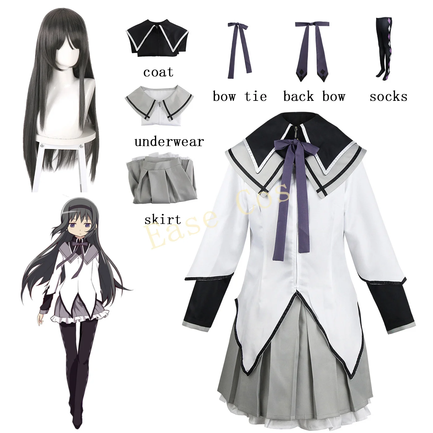 أزياء أنيمي Puella Magi Madoka Magica التأثيرية أزياء الفتاة السحرية Akemi Homura Fight Cos زي مانغا كوميك ماهو شوجو ملابس