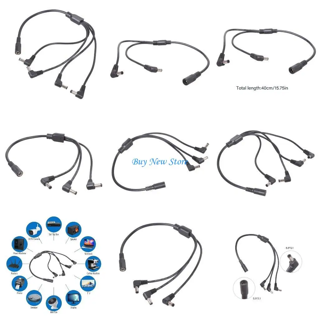

20CE Power Extension Cable DC5521 5.5x2.1mm Female to 2/3/4 Male Splitter Cord